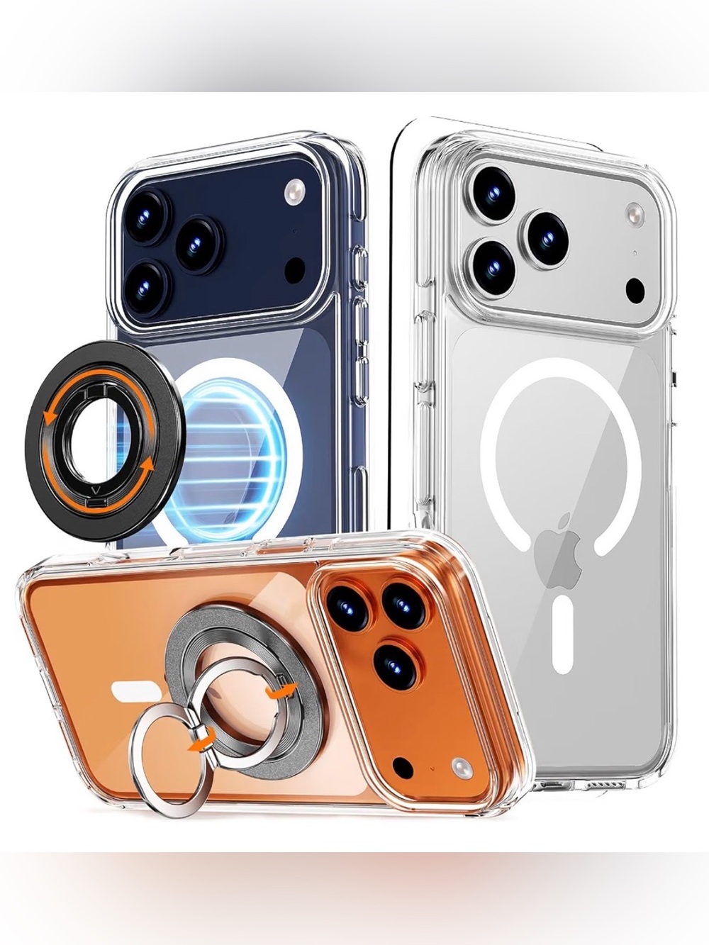 for iPhone 18/17 Pro Case Clear with 360 Spin Magnetic Black Stand